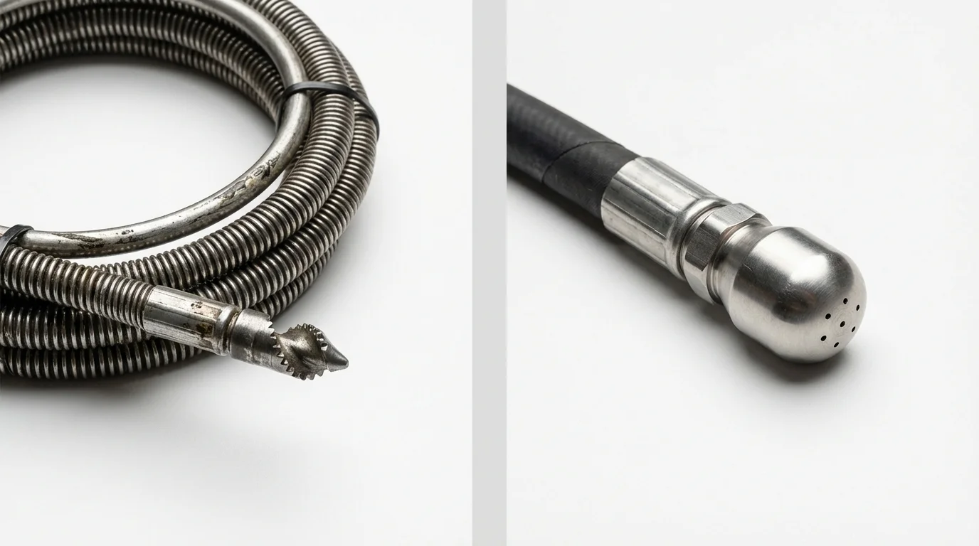 Drain snake cable and hydro jetting nozzle used for drain cleaning in Battle Creek, NE