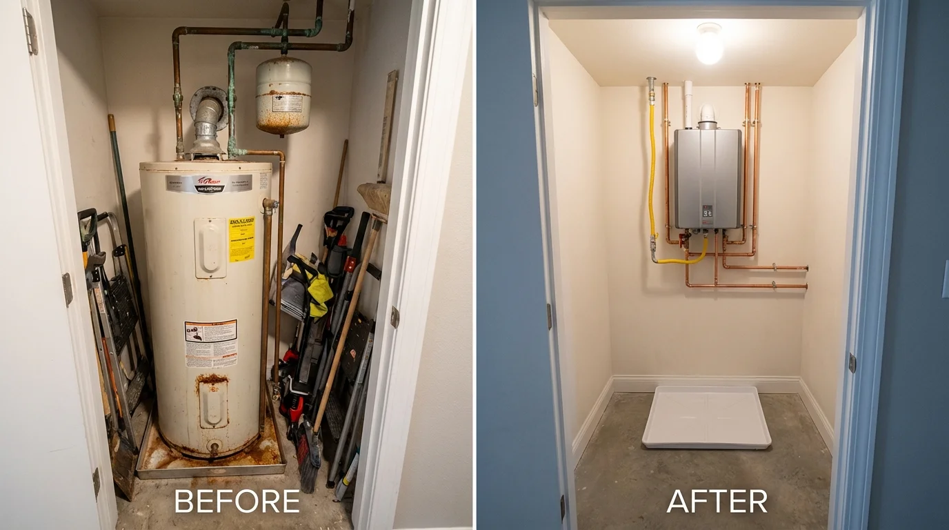 Tank water heater versus wall-mounted tankless unit comparison for Battle Creek, NE homeowners